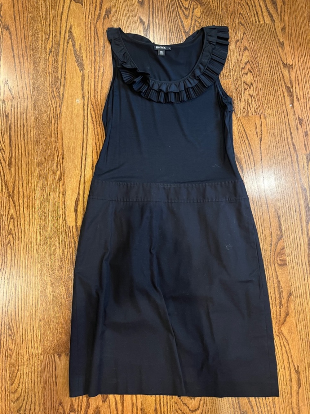 DKNY Black Sleeveless Ruffle-Neck Dress